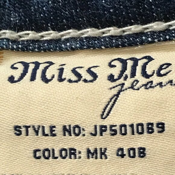 Miss Me Bootcut Jeans Women 31 Blue Low Rise Rhinestone Flap Pocket Thick Stitch - Picture 14 of 16